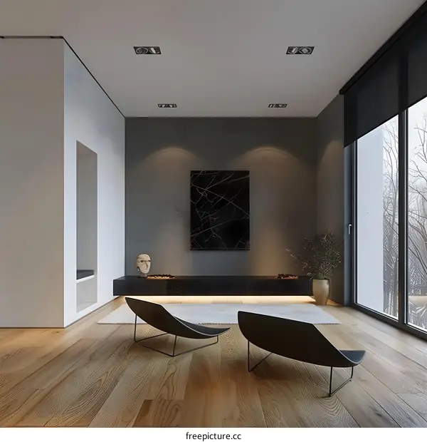 Modern Minimalist Living Room Interior Design With Black And White Decor