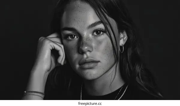 Close-up Black and White Portrait of a Young Woman