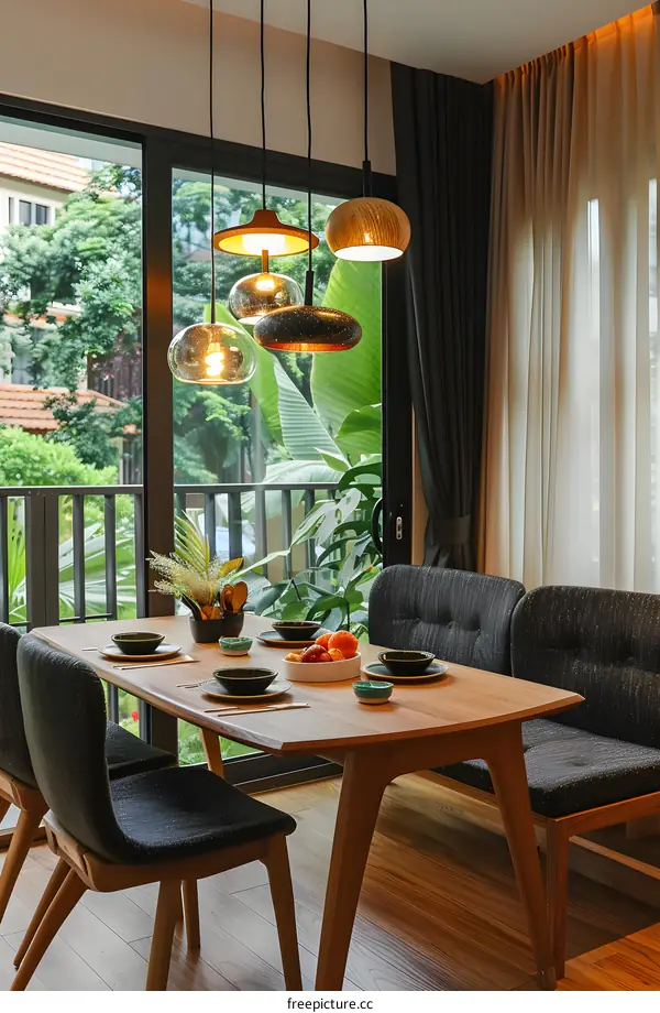 Modern Dining Room Interior Design with Wooden Table and Chairs