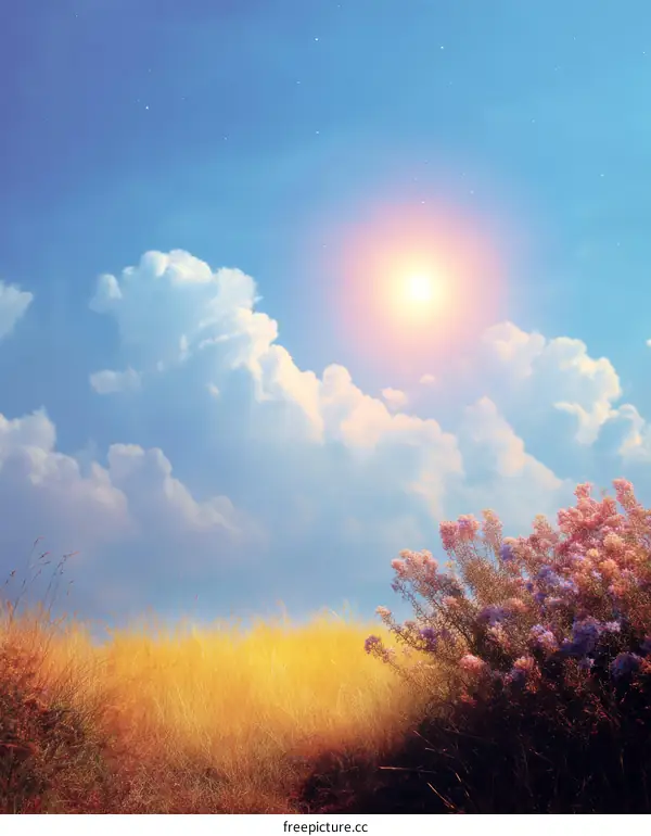 Stunning Sunrise Over Golden Field and Blossoms