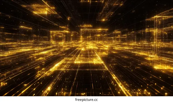 Golden Digital Cityscape Illustration