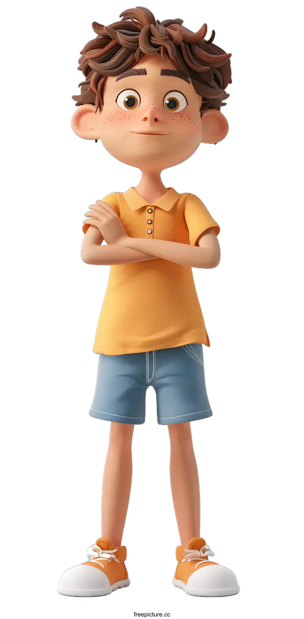 [Transparent Background PNG]3D Cartoon Boy with Arms Crossed