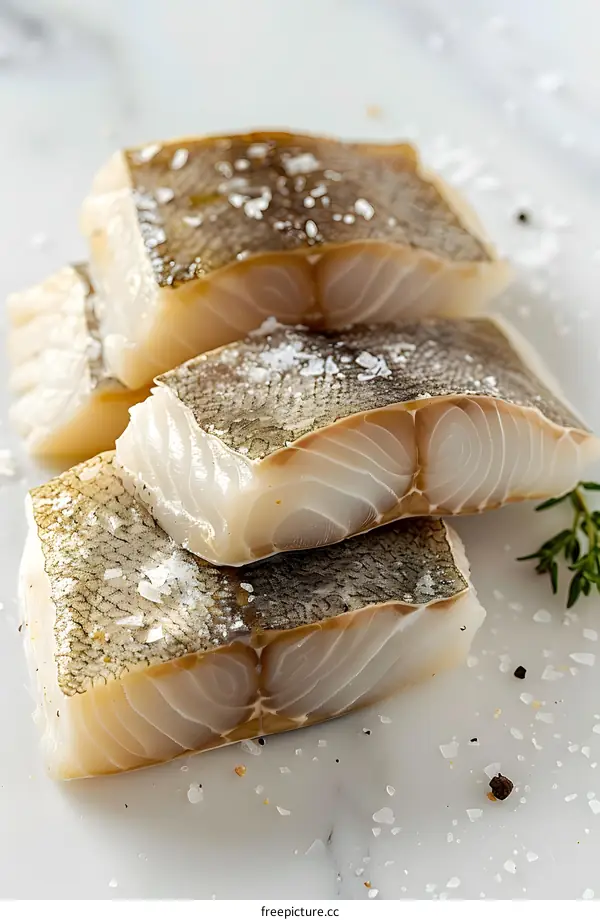 Raw Cod Fish Fillets with Salt and Pepper