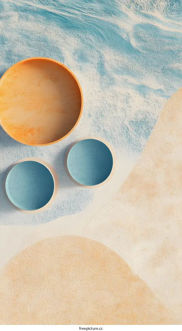 Abstract  Minimalist  Composition With  Three  Circles  On  Sand  Background