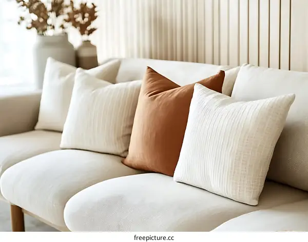 Beige Sofa with Decorative Pillows