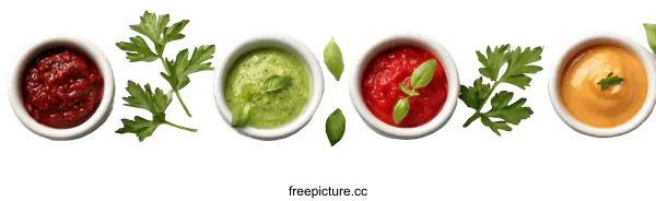 [Transparent Background PNG]Assorted Dips and Sauces on White Background
