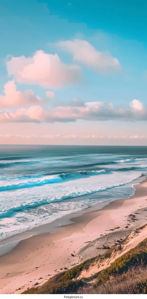 Ocean Beach Landscape With Blue Sky and Clouds