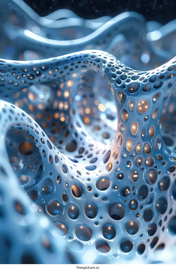 Blue organic structure with glowing yellow lights