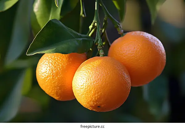 Fresh Ripe Oranges on a Tree Branch