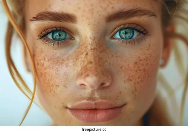 Close Up Portrait of a Young Woman with Freckles