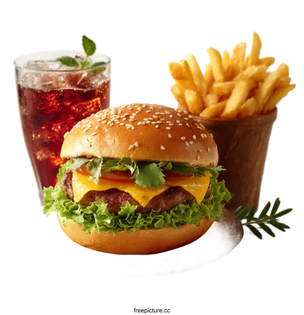 [Transparent Background PNG]Delicious Burger Meal with Fries and Soda