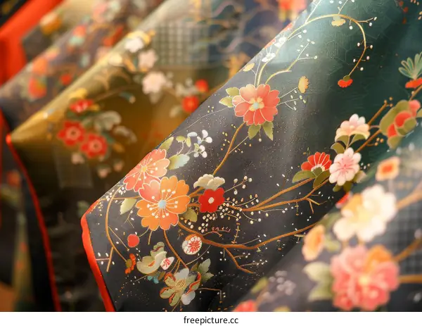 Kimono fabric with floral pattern
