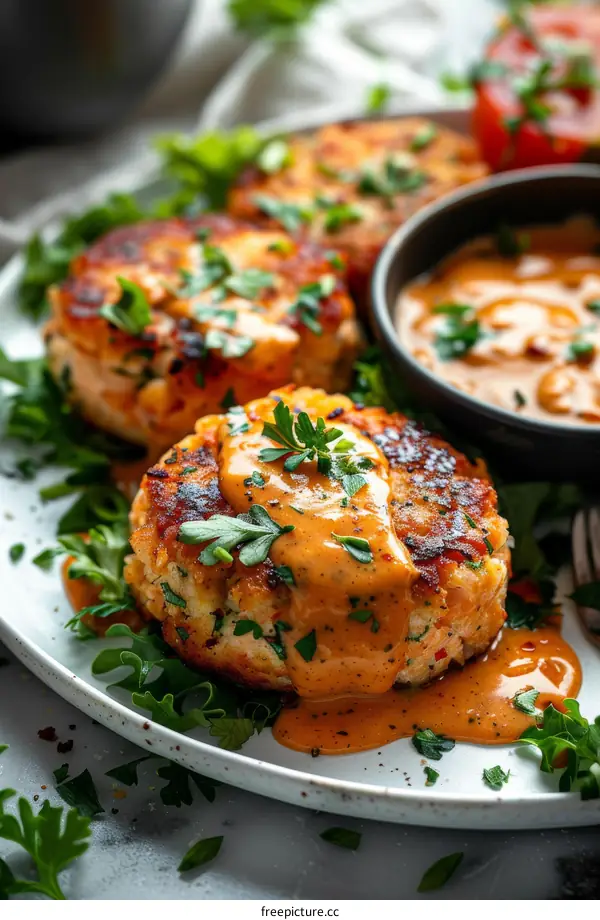 Healthy Salmon Patties with Parsley and Sauce