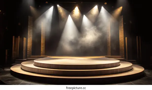 Empty Stage Lighting With Wooden Platform