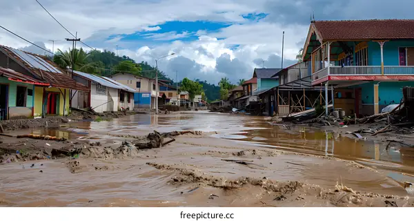 Flooded street in a small town
