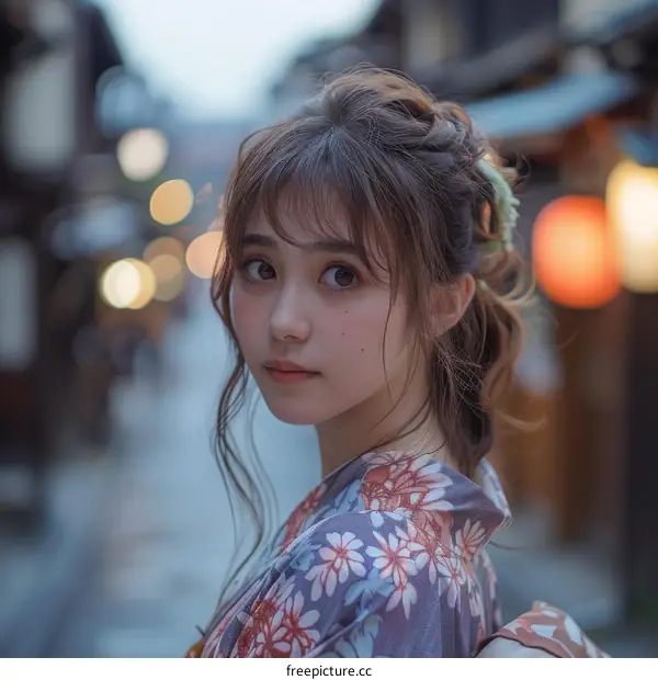 Asian Girl in Traditional Japanese Kimono