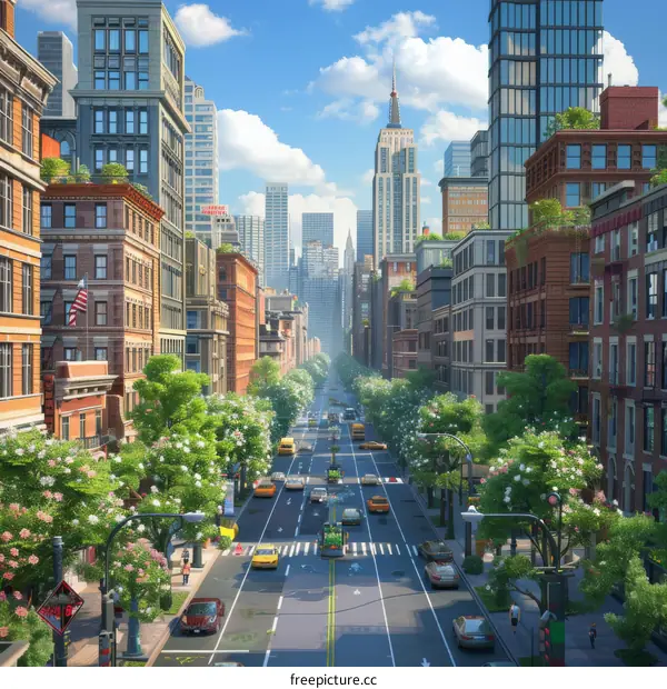 City Street Scene Illustration with Diverse People