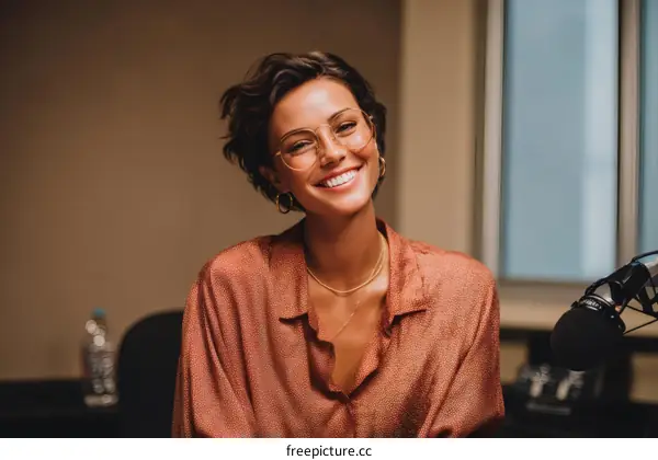 Smiling Woman in a Studio Setting