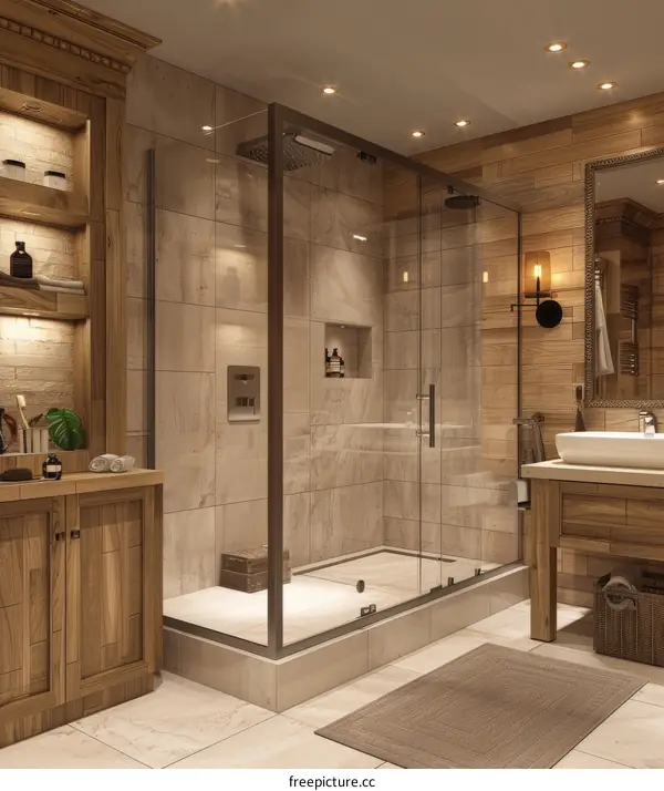 Modern Elegant Wooden Bathroom Shower