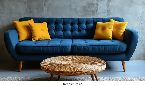 Modern Living Room Sofa with Mustard Yellow Pillows