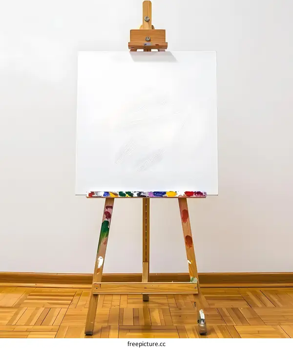 Wooden Easel with Blank Canvas