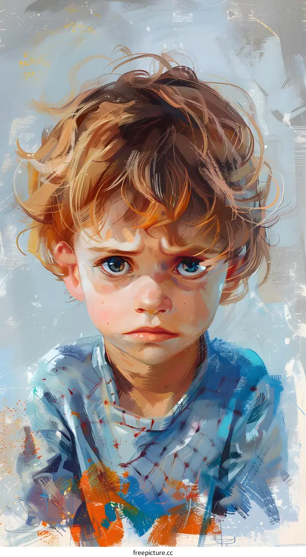 portrait of a sad looking boy with brown hair