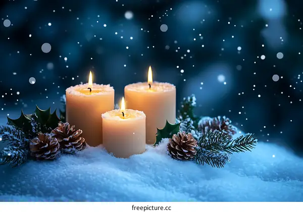 Winter Night Candles in the Snow