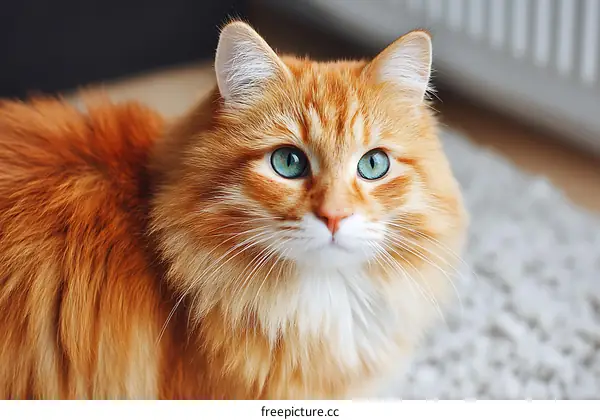 Close-up of a Beautiful Orange Cat with Vivid Eyes