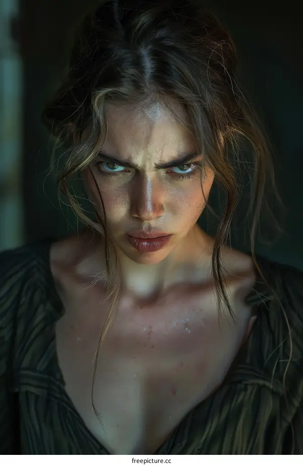 Close-up Portrait of a Woman with a Strong Expression