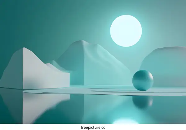 Abstract Minimalist 3D Landscape with Blue Sphere and Sun