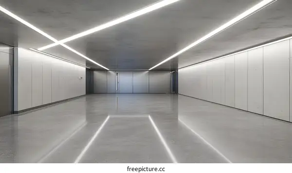 Modern Concrete Corridor Interior Design with Bright Lighting