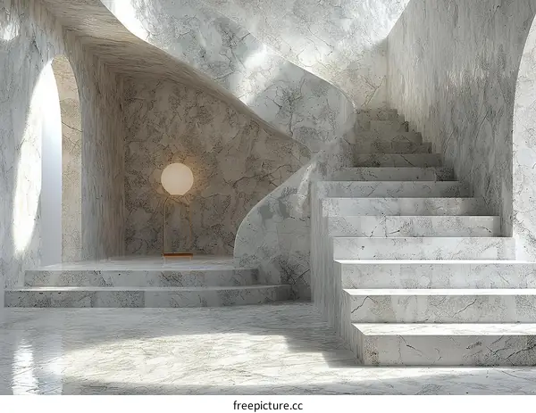 Marble stairs and walls in a modern interior space.