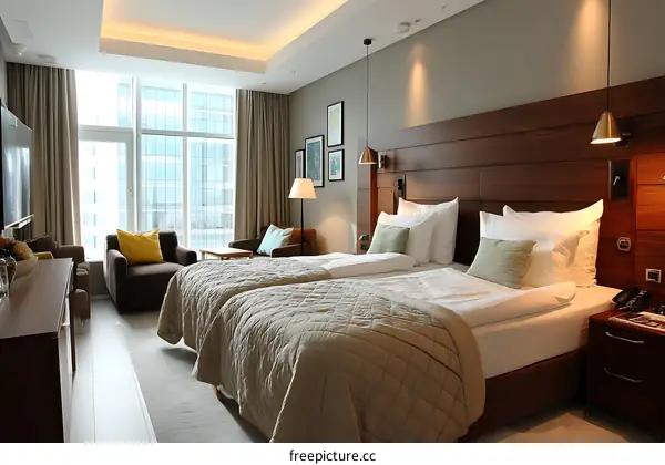 Modern Hotel Twin Room with City View