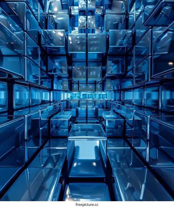 Blue 3D structure made of shiny cubes