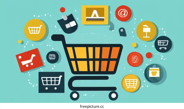 Shopping Cart Graphic Illustration with E-commerce Icons