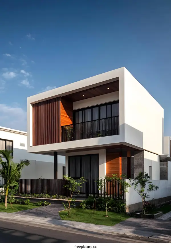 Modern Minimalist Two Story House with Wooden Accents