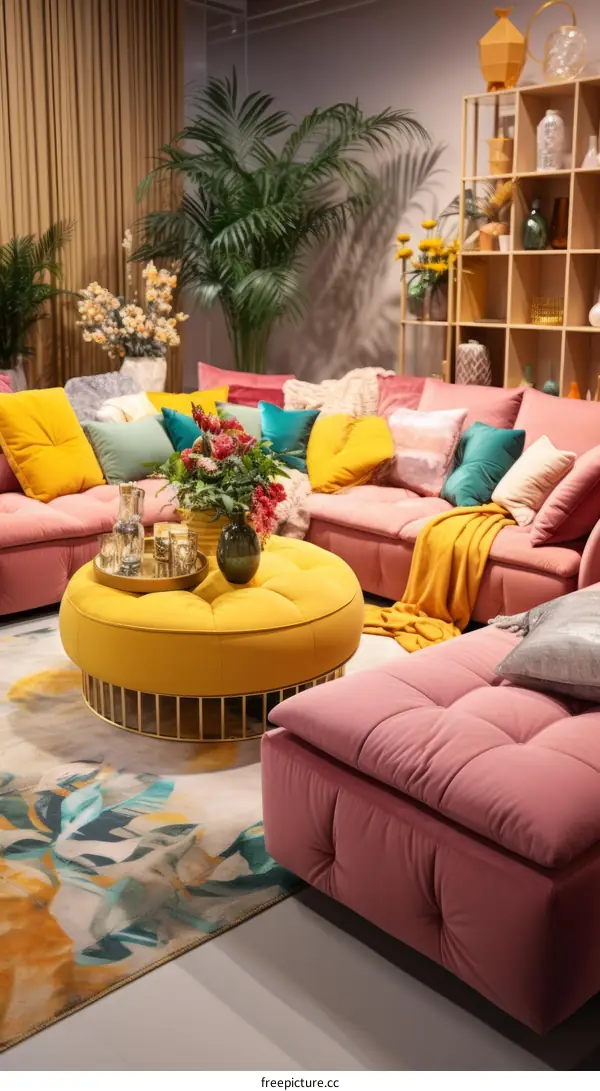 Pink and Yellow Living Room with Modern and Scandinavian Elements