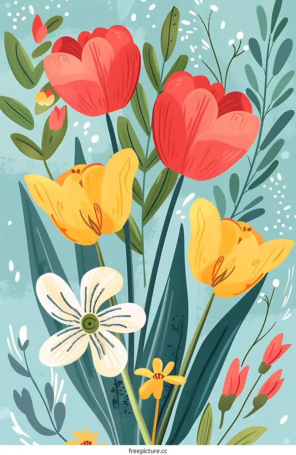 Spring Flowers Watercolor Illustration