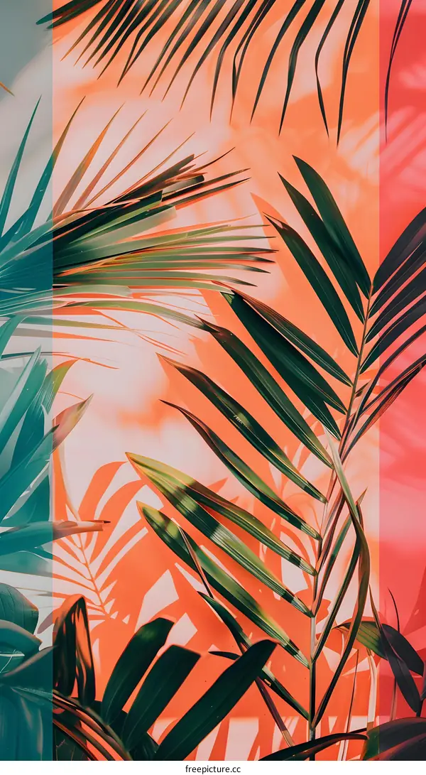 Tropical Leaves with Orange Background