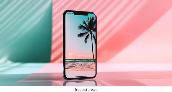 Smartphone Screen Displaying Beach Background