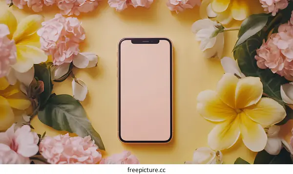 Pink And Yellow Flowers Surrounding A Smartphone