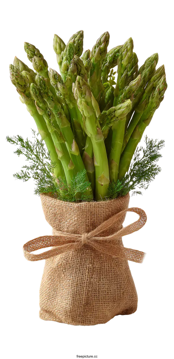 [Transparent Background PNG]Fresh Asparagus Bunch in Burlap Bag