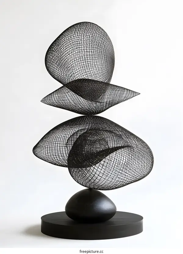Abstract Wire Sculpture On A Wooden Base