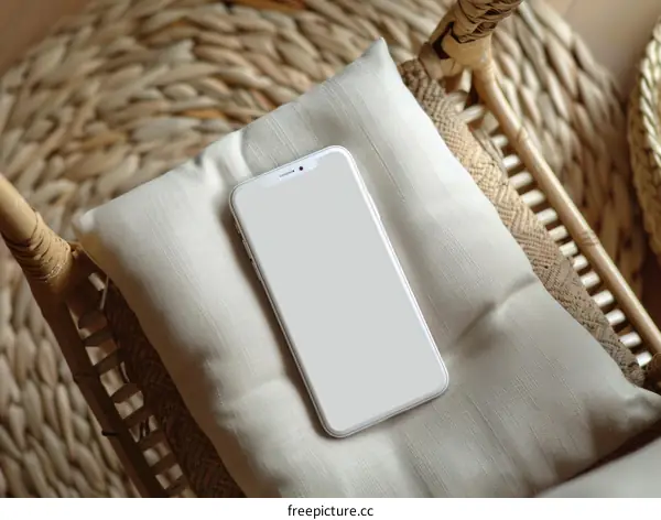 Smartphone on a Cushion on a Wicker Chair