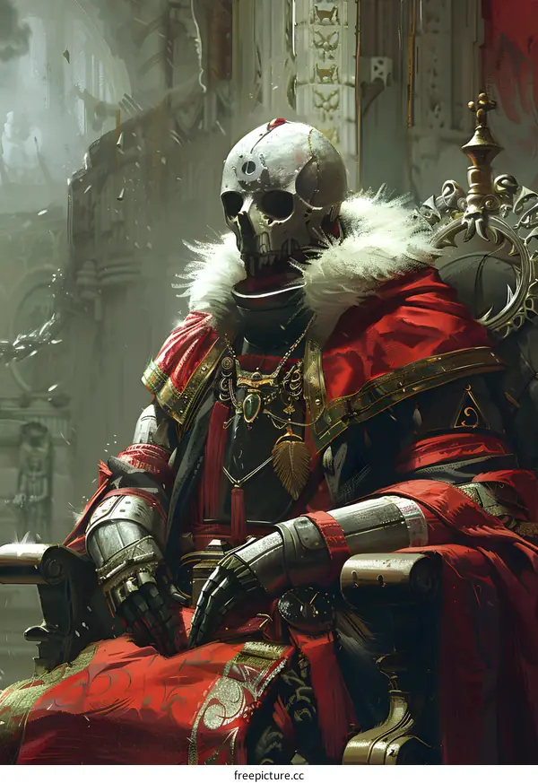 Skeleton King in Red Robes Sitting on a Throne