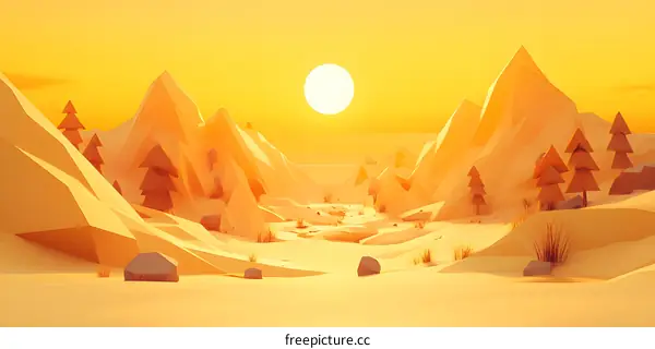 Low Poly Sunset Mountain Landscape