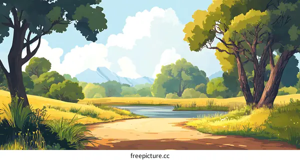 Beautiful Landscape With Trees And A Lake