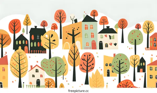Autumn Village Landscape Illustration