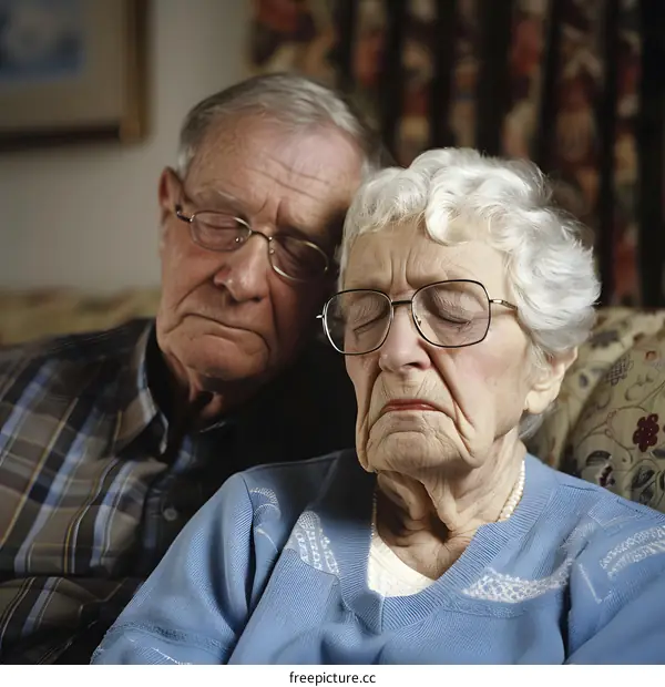 Senior Couple Sitting Together with Eyes Closed