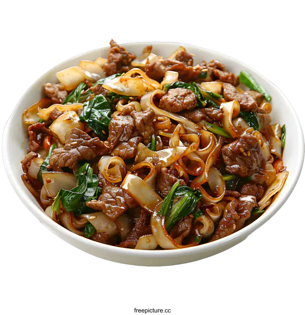 [Transparent Background PNG]Beef stir fry with rice noodles